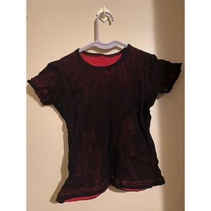 Red and black reversible fishnet shirt